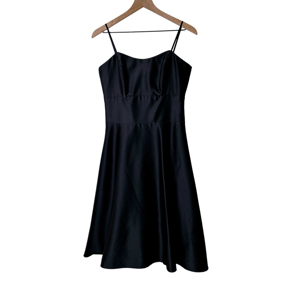 Cache Womens Spaghetti Strap Fit and Flare Satin Cocktail Dress Size 8 Black